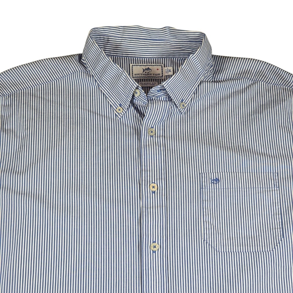 Southern Tide Charleston Blue/White Striped Classic Fit L/S Sport Shirt Men's M - Picture 2 of 7